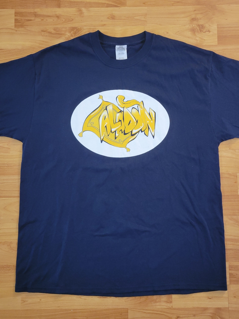 Disney Aladdin Movie Promo T-Shirt Graffity Bubble Spellout Graphic Navy Blue XL